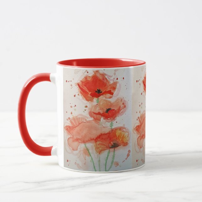 Helle rote Mohnblumen Aquarell-Blume Blumen Tasse (Links)