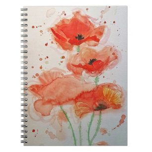Helle Rote Mohnblumen Aquarell Blume Floral Notizblock