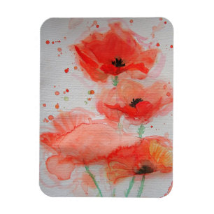 Helle rote Mohnblumen Aquarell Geburtstagsfloristi Magnet