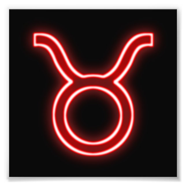 Helle rote Neon - Taurus - das Bull Star-Zeichen Fotodruck (Vorne)