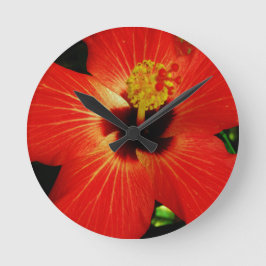 Helle rote orange Hibiskus-Blume Runde Wanduhr