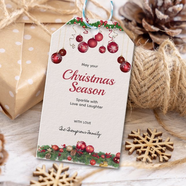 Helle rote Ornamente modernes Weihnachten Geschenkanhänger (Von Creator hochgeladen)
