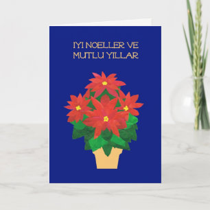 Helle rote Poinsettia-türkischer Gruß Feiertagskarte