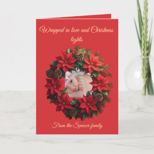 Helle rote Poinsettie und Grünkreis Karte