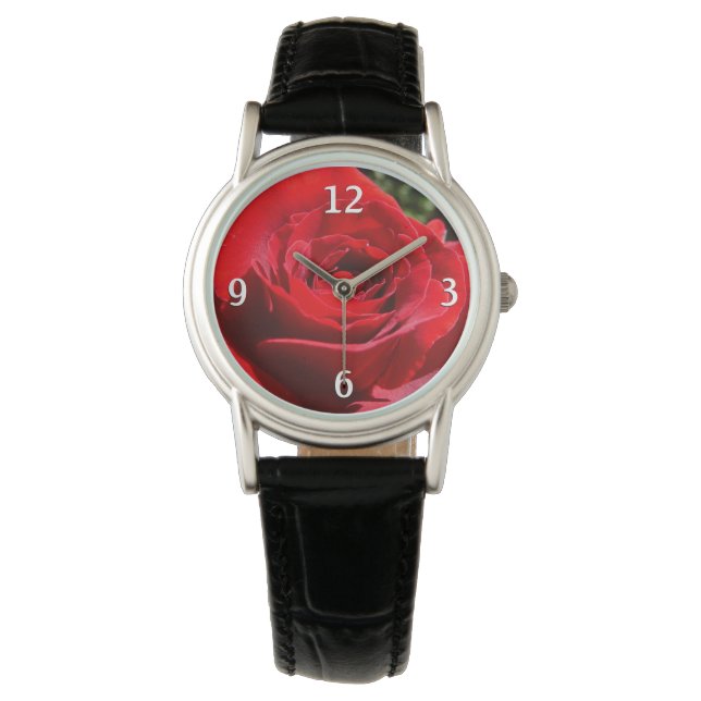Helle Rote Rose Blume Schöne Blumenpracht Armbanduhr (Vorderseite)