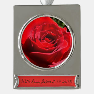 Helle Rote Rose Blume Schöne Blumenpracht Banner-Ornament Silber