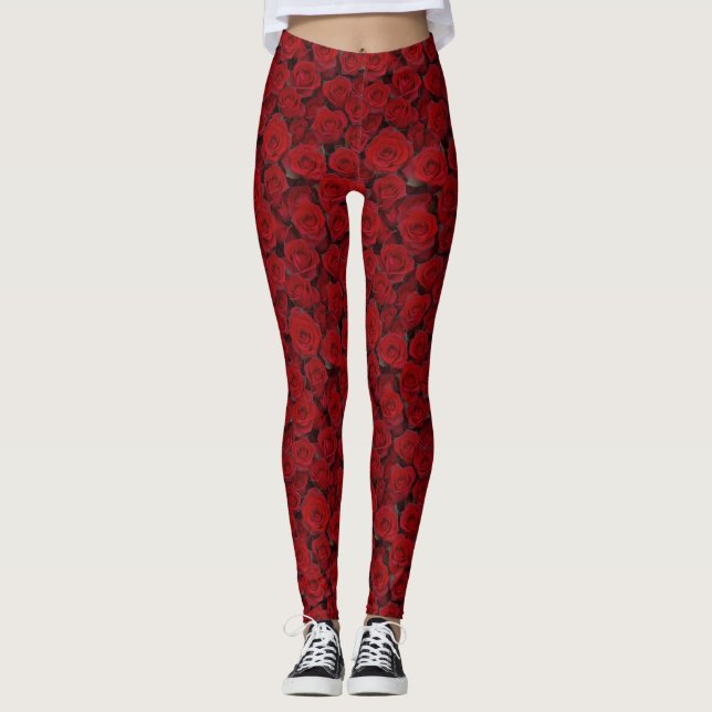 Helle Rote Rosen Leggings (Vorderseite)