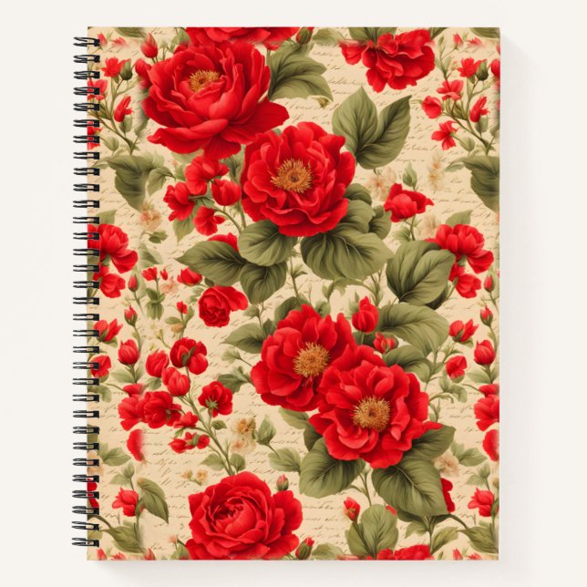 Helle Rote Rosen und Text Notizbuch (Vorderseite)