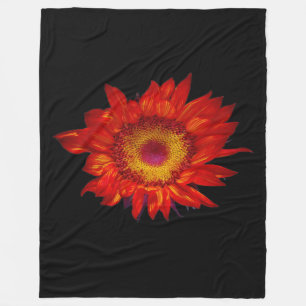 Helle rote Sonnenblume-Schwarz-Fleece-Decke Fleecedecke