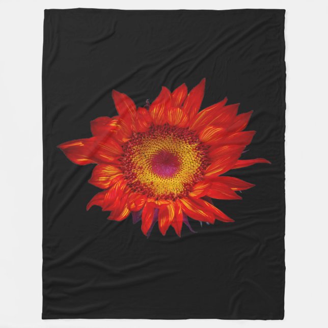 Helle rote Sonnenblume-Schwarz-Fleece-Decke Fleecedecke (Vorderseite)