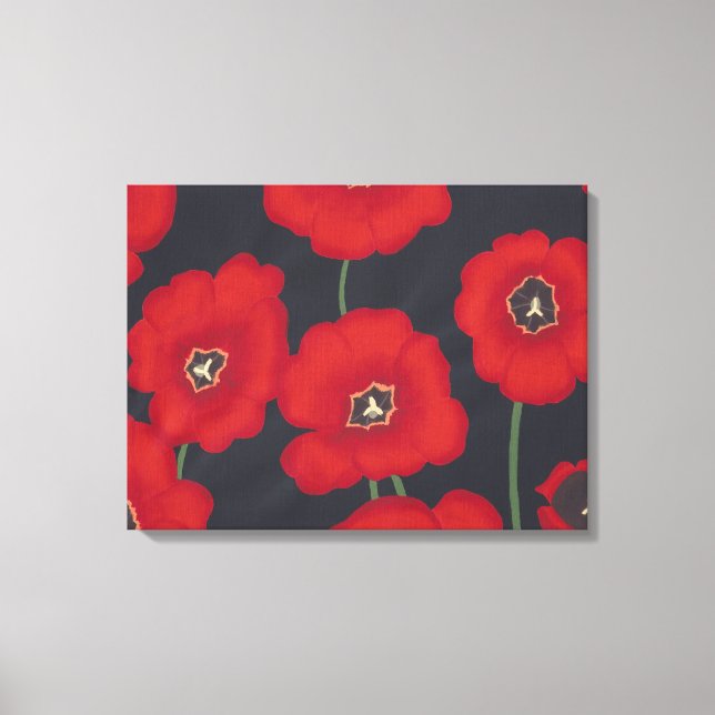 Helle rote Tulissen auf schwarz ummantelte Canvas Leinwanddruck (Vorderseite)