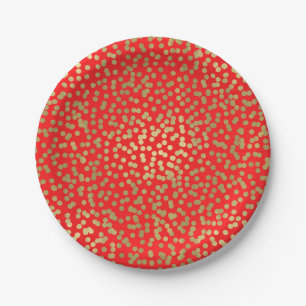 Helle rote und goldene Punkte Konfetti Elegant Gla Pappteller