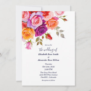 Helle rote und rosa lila Rosen Blumen Hochzeit Einladung
