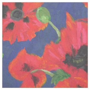 Helle rote und schwarze orientalische Mohnblumen Stoff