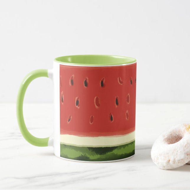 Helle Rote Wasserfarbe Wassermelone Grüne Tasse (Mit Donut)