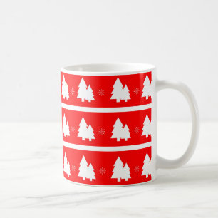 Helle, rote Weihnachtsbäume und Schneeflocken Tass Kaffeetasse
