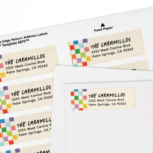 Helle Rücksendeadresse des Schachbretts (rainbow colors checkerboard accent graphic skater style personalized return address labels)