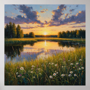 Helle, ruhige Sonnenuntergang über einem Serensee Poster