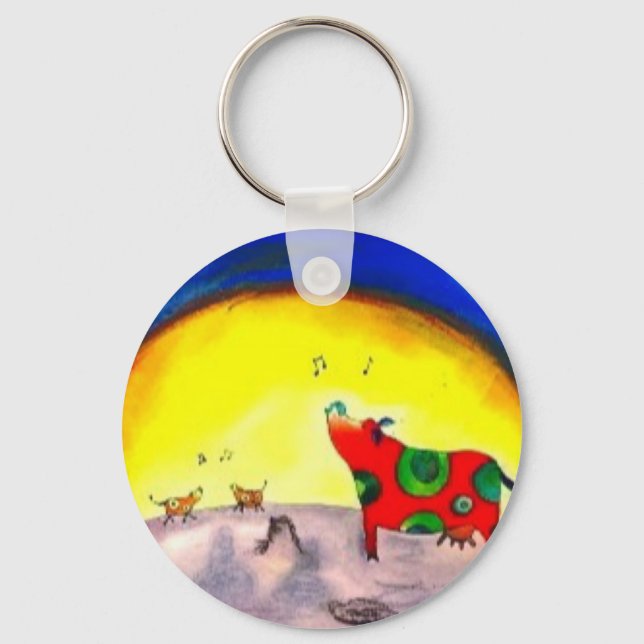 Helle Sängerin der Mond Kuh Kunst von LeahG Kinder Schlüsselanhänger (Vorderseite)