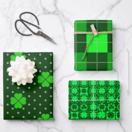 HELLE SCHATTEN VON GRÜNEN IRISCHEN KLEEBLÄTTERN GESCHENKPAPIER SET