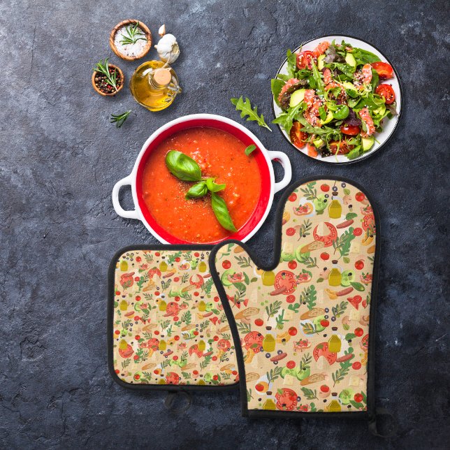 Helle, schöne Salatzutaten beige Ofenhandschuh & Topflappen-Set (Von Creator hochgeladen)