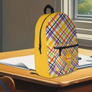 Helle Schultasche Karo Gelbes Monogramm Bedruckter Rucksack