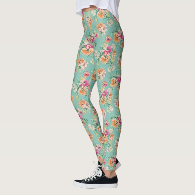 Helle Skizze Blumenmuster Leggings (Links)