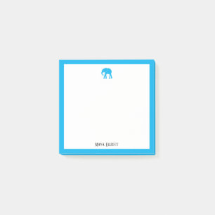 Helle Sky Blue Elephant und Border on White, Name Post-it Klebezettel