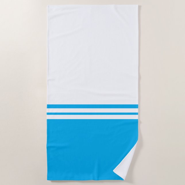 Helle Sky Blue White Color Block Racing Streifen Strandtuch (Vorderseite)