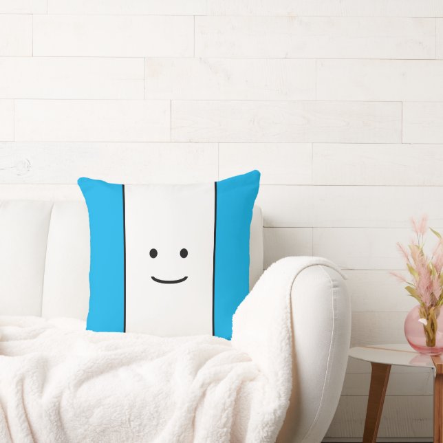 Helle Sky Blue White Stripes Little Smile Face Kissen (Liege)