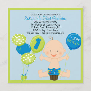 Helle Smash Cake Boys erste Geburtstagseinladung Einladung