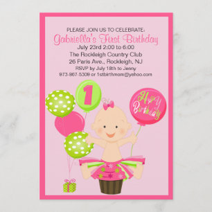 Helle Smash Cake Girl's erste Geburtstagseinladung Einladung