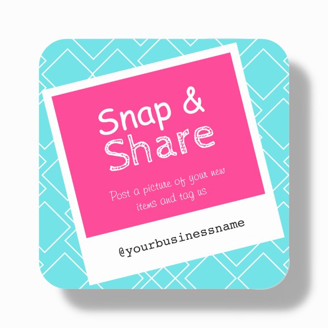 Helle Snap-and-Share Social Media-Business-Labels Quadratischer Aufkleber (Von Creator hochgeladen)
