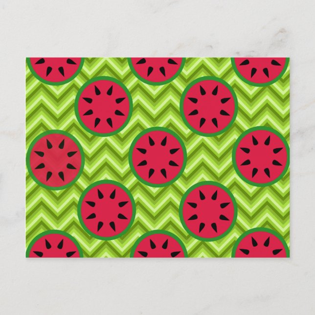 Helle Sommer-Picnic-Wassermelonen auf Green Zickza Postkarte (Vorderseite)