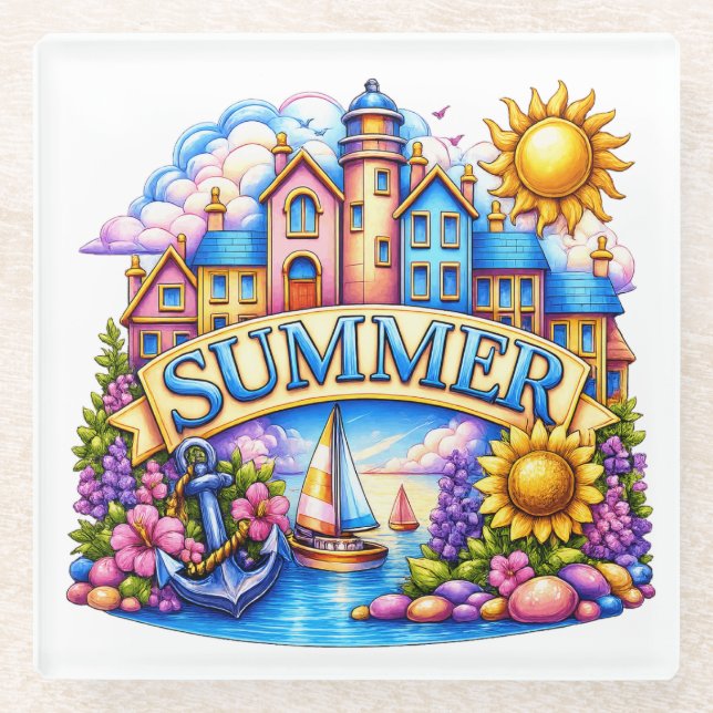 HELLE SOMMER-THEMEN-SZENE GLASUNTERSETZER (Vorderseite)