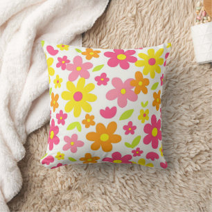 Helle Sommerblumen Retro-Rosa und Gelb Muster Kissen