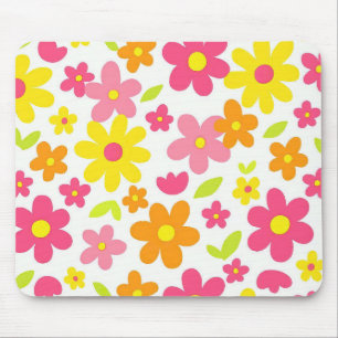 Helle Sommerblumen Retro-Rosa und Gelb Muster Mousepad