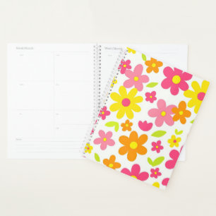 Helle Sommerblumen Retro-Rosa und Gelb-Muster Planer