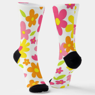 Helle Sommerblumen Retro-Rosa und Gelb Muster Socken
