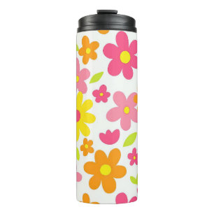 Helle Sommerblumen Retro Rosa und Gelb Muster Thermosbecher