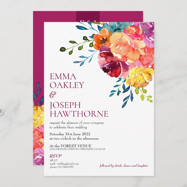 Helle Sommerhitze mit türkisfarbenem Blütenblatt H Einladung (Vorne/Hinten)