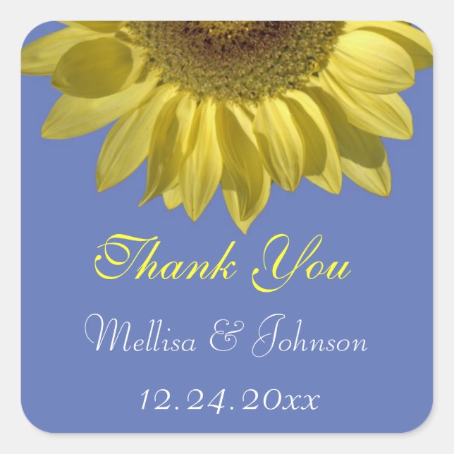 helle Sommersonnenblume danke Gastgeschenk Hochzei Quadratischer Aufkleber (Vorderseite)