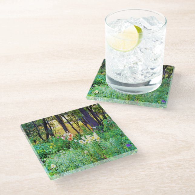 Helle Sonnenaufgänge mit Tree Lilis in meinem Rubi Glasuntersetzer (Schrägansicht)