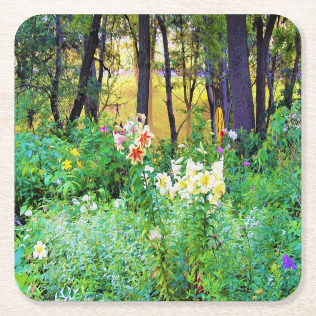 Helle Sonnenaufgänge mit Tree Lilis in meinem Rubi Rechteckiger Pappuntersetzer (Vorderseite)