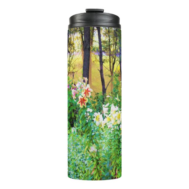 Helle Sonnenaufgänge mit Tree Lilis in meinem Rubi Thermosbecher (Vorderseite)