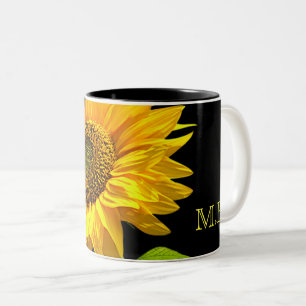 Helle Sonnenblume auf schwarzem Hintergrund Zweifarbige Tasse