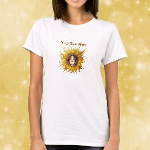 Helle Sonnenblume mit lächelndem Mädchen-Gesicht i T-Shirt