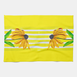 Helle Sonnenblume und gelb gestreifte Dekoration Geschirrtuch