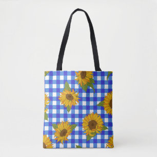 Helle Sonnenblumen auf einem karierten Hintergrund
