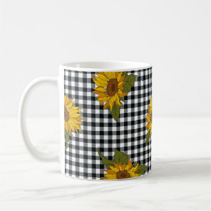 Helle Sonnenblumen auf einem schwarz-weißen Büffel Kaffeetasse